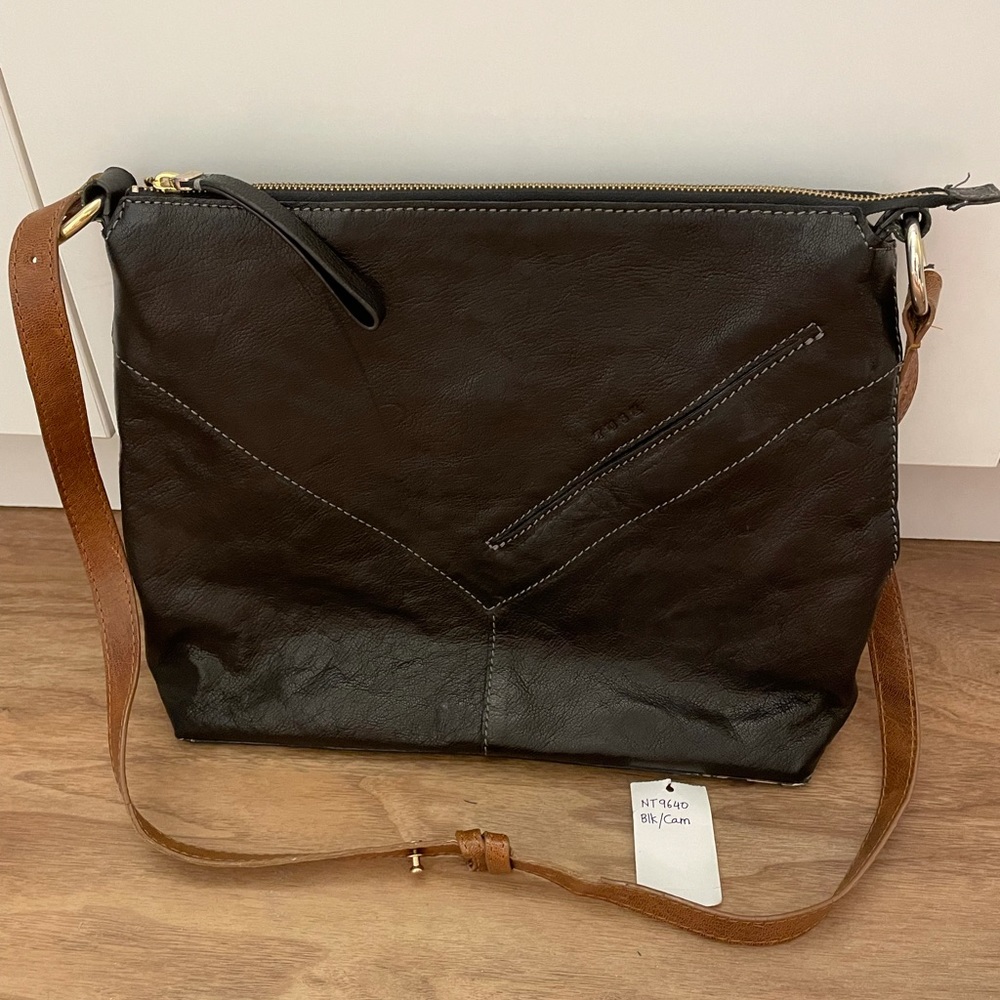 Black leather Tusk Shoulder Bag.
